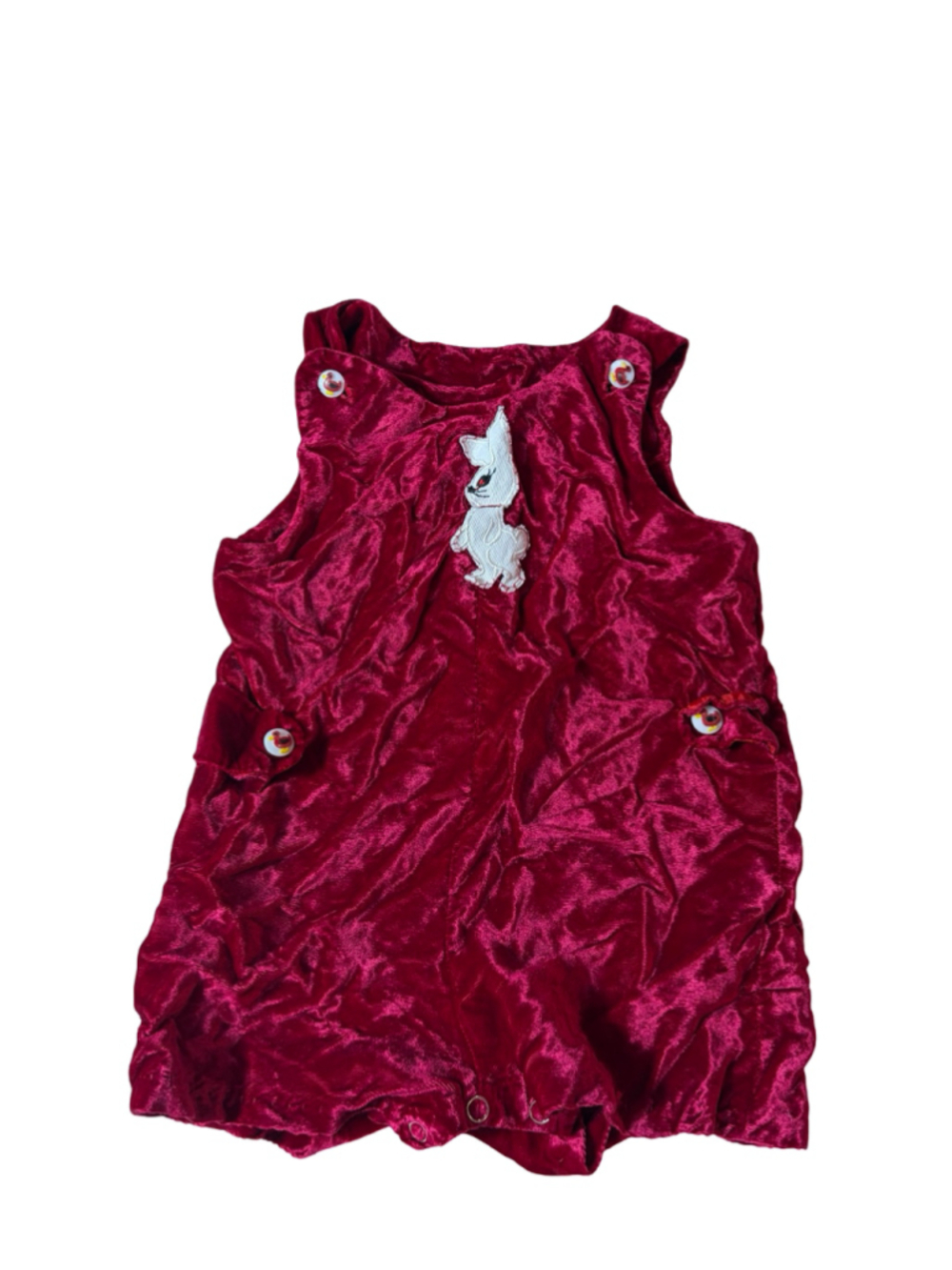 Vintage Baby Burgundy Velvet-Look Bunny Appliqué Romper No Size